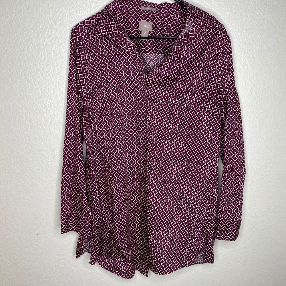 Chicos womens button up geometric purple wrinkle resistant no iron office 2